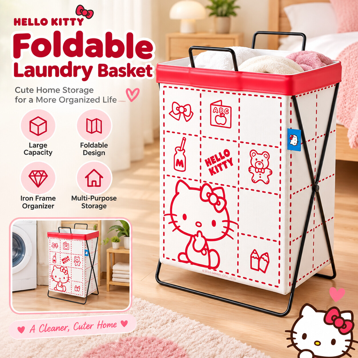 Home Edit Bathroom Storage - Panier à linge en acier Sanrio