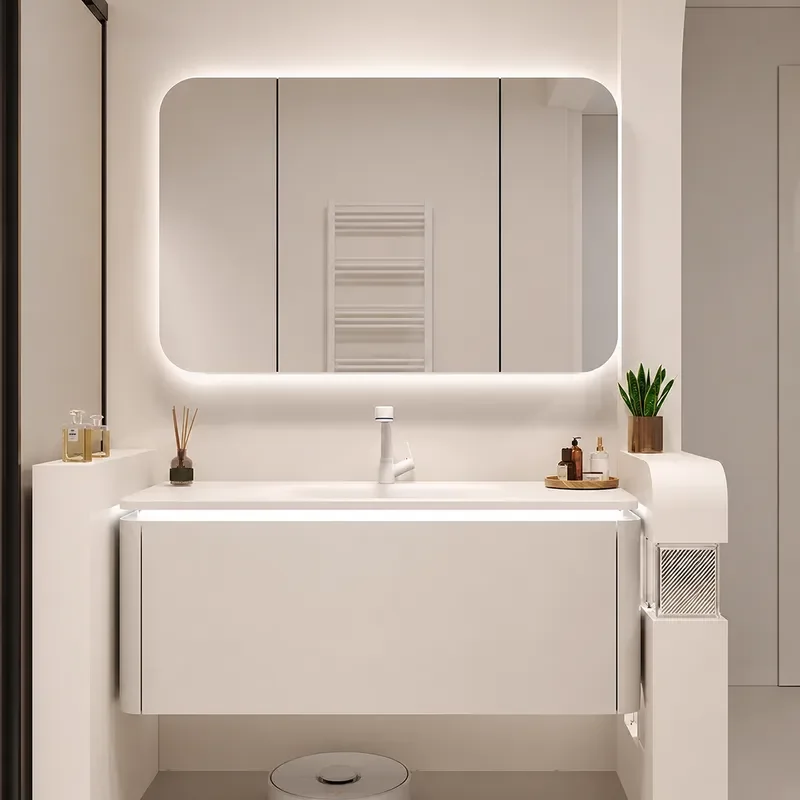Home Bathroom Vanity Combo - Meuble-lavabo mural en céramique intégré avec